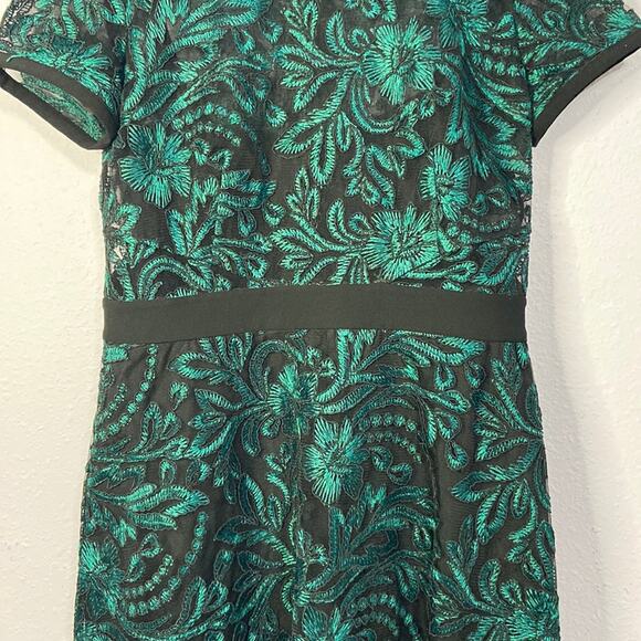 Rachel Roy Women Emerald Green/Black Embroidered Floral Pattern Dress Size 10 - Picture 6 of 12